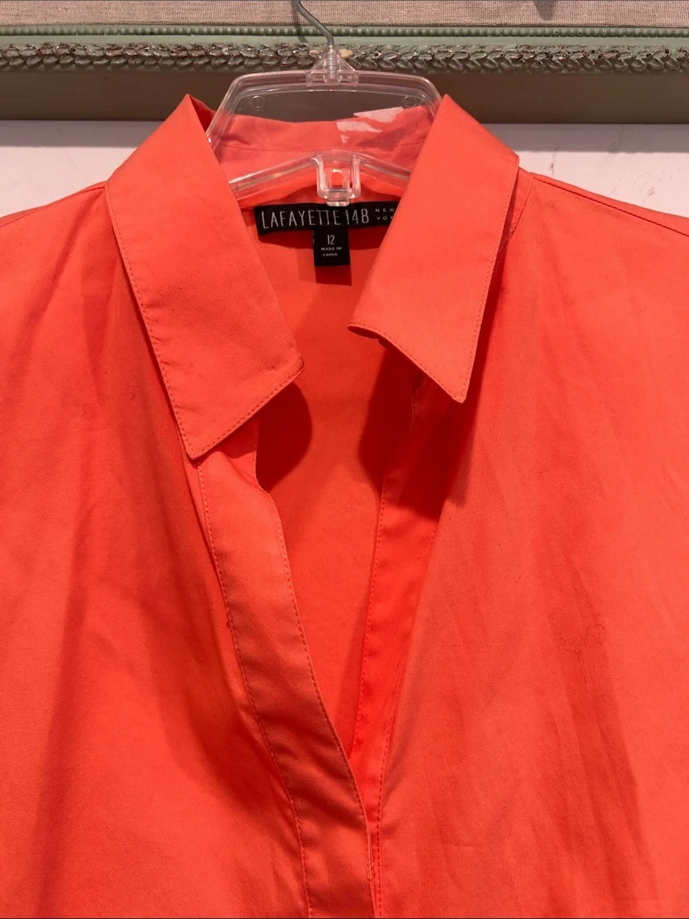 Lafayette 148 New York Orange v neck  Button-Down Shirt women’s 12 large - Picture 3 of 6